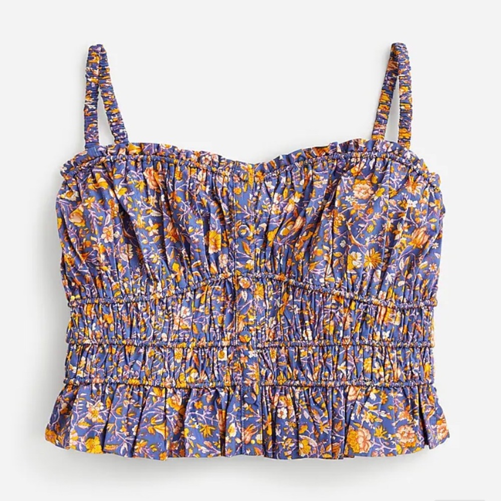 J.Crew Cinched-waist cotton poplin tank top in midnight floral
